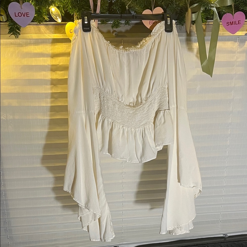 Cream Off-Shoulder Cropped Blouse